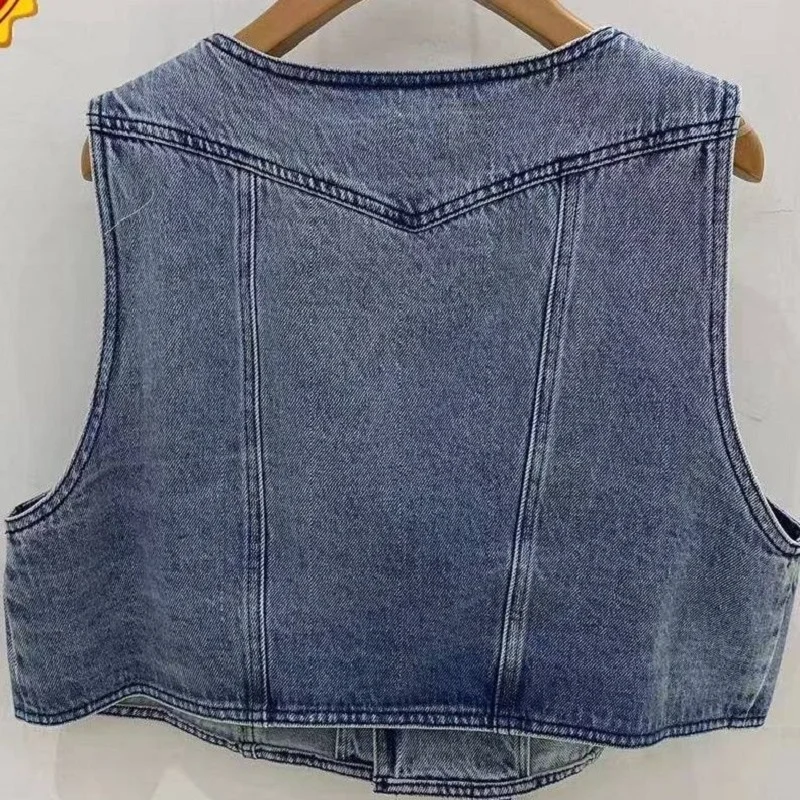 Manteau en Denim Décontracté avec Poches pour Femme