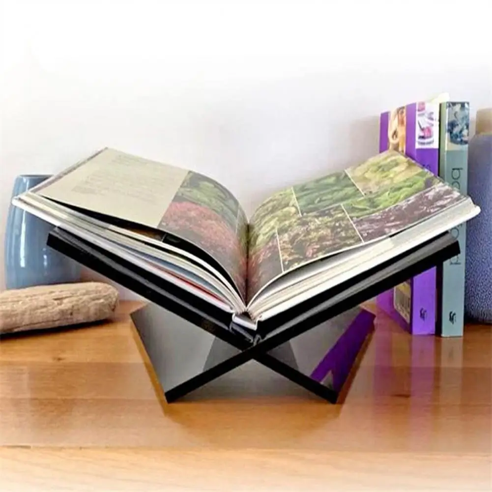 Reading Black Acrylic Open Large Book Holder X Shaped Smooth Surface Desk Book Stand Multipurpose Reading Bookshelf Home Use