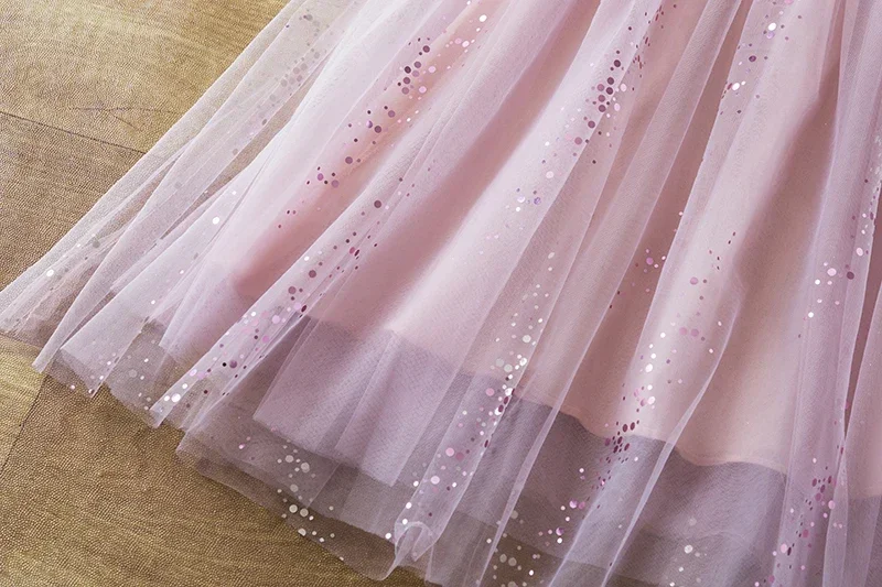 Summer New Girl Dress Cute Girl Sequin Fairy Tulle Clothes Baby Ruffle Sleeve Birthday Princess Costume Kids Casual Wear 3 8 Yrs