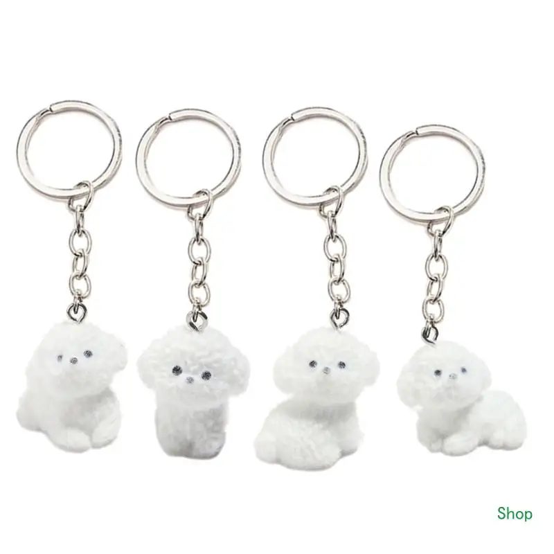

Dropship 4Pcs Dog Pendant Keyring Flocking Cartoon Animal Keychain Key Chain Stylish Accessory for Bag and Phones