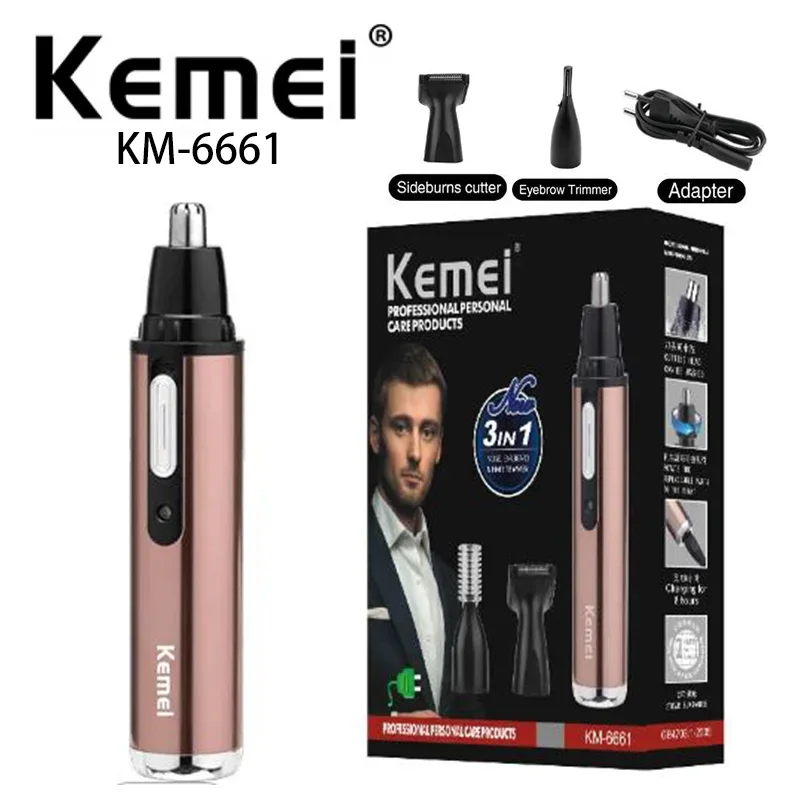 

KEMEI Electric Nose Hair Multi-function 3 In 1 Rechargeable Nose Hair Cleaner Does Not Hurt The Skin Does Not Card Hair KM-6661