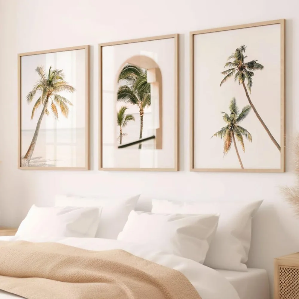 Frameless Palm Tree Printing,Beige Palm Tree Digital Printing,Coastal Printing,Simple Palm Tree Poster,Bohemian Beach Decoration