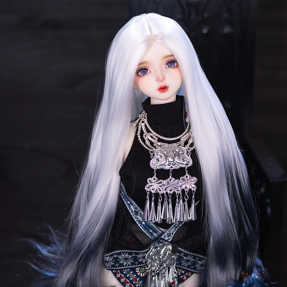 Peruca bjd 1/3 1/4 1/6, peruca de boneca bjd, cabelo longo e liso, acessórios de boneca bjd, tinta preta e branca, peruca sintética