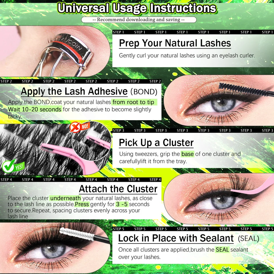 Kit de pestañas postizas DIY de 40D a 120D, rizo D, longitud mixta de 12 a 18 mm, con pegamento y pinzas 6