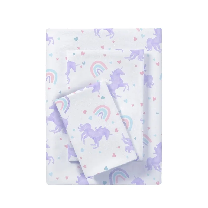 Kids Soft Microfiber Sheet Set, Purple Unicorn, Twin, 3 Pieces, Easy Care