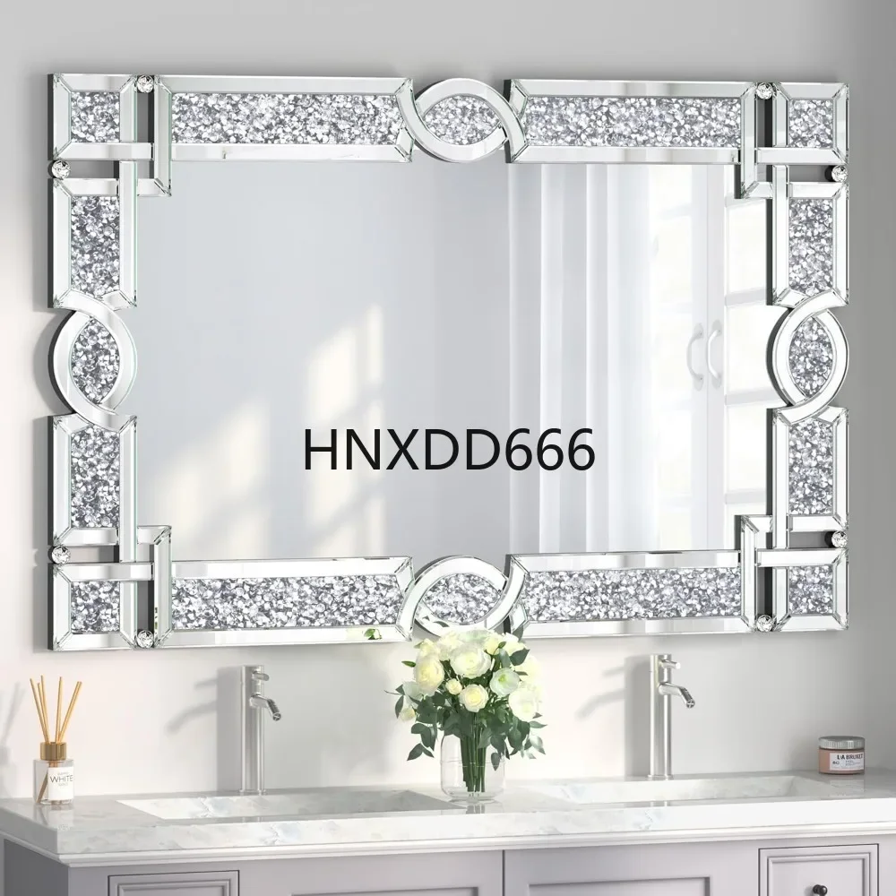 Crystal Crush Diamond Wall Mirror 46.5''x30.5'' Rectangle Silver Mirrors for Wall Decorative Large Wall Mirrors
