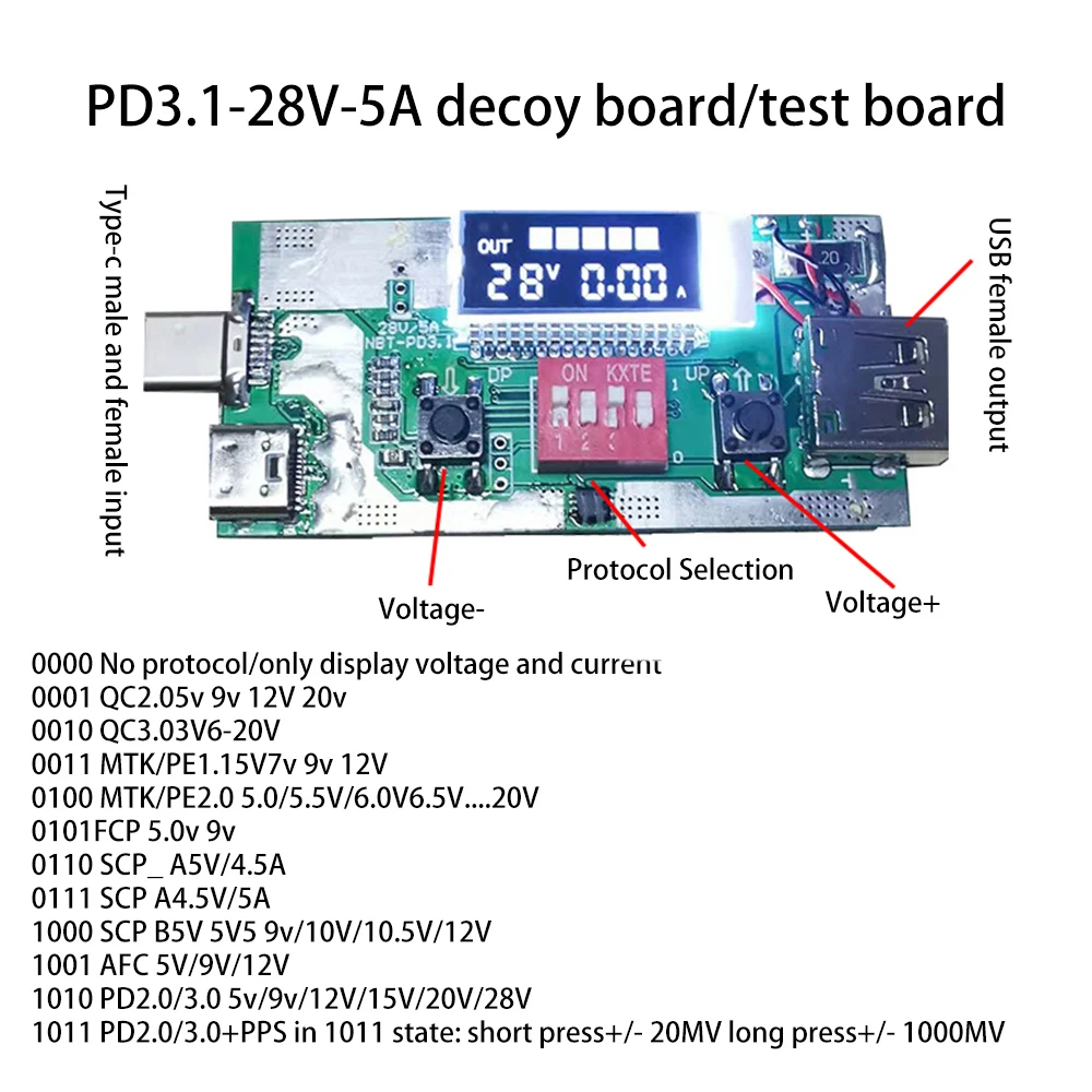 PD3.1 28V-5A  Fast Charge Tester Charging Board test board fast charging protocol tester Voltage Decoy Electronic Module