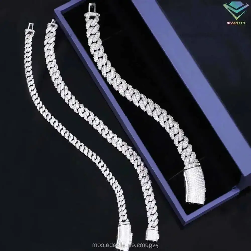 

Rts Cuban Bracelet 6mm-13mm Iced Out Moissanite Diamond Chain S925 Sterling Silver Cuban Link Chain Men Bracelet