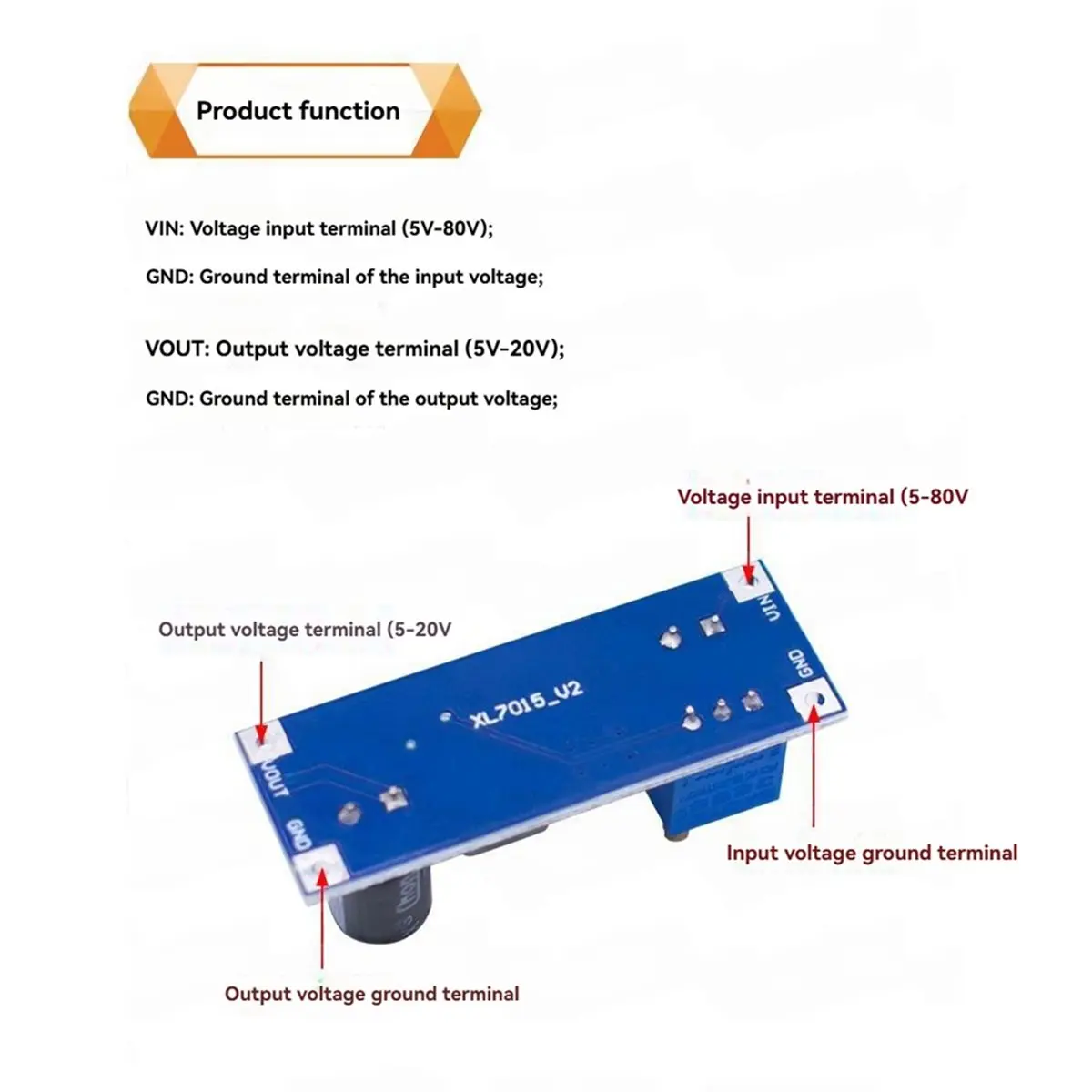 XL7015 DC-DC Converter Adjustable Step-Down Module 5V-80V Wide Voltage Input
