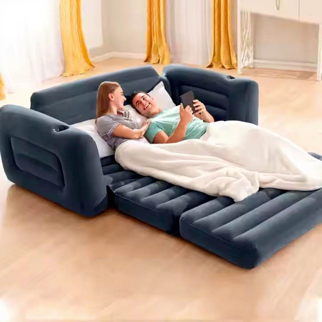Modern Grey Queen-Size Air Sofa Portable Pull-Out Inflatable Firm Lounge Bed Versatile Comfortable For Outdoor And Bedroom Use
