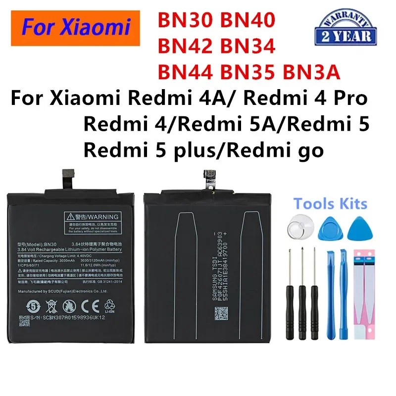 BN30 BN40 BN42 BN34 BN44 BN35 BN3A BM47 BN39 BN36 BM3D Battery For Xiaomi Redmi 4A/ 4 Pro/5A / 5 plus /Redmi go /Mi play