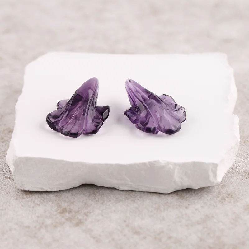 B&F Amethyst Carved Flower Earring Beads Fashion Jewelry Accessories For Women