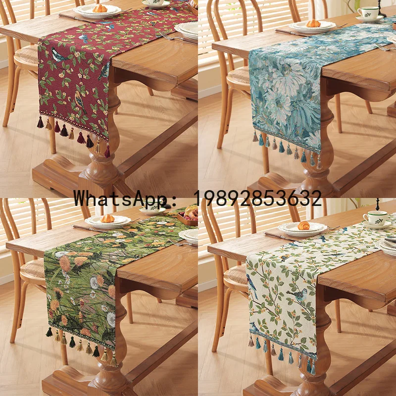 V5.12  pastoral jacquard cotton and linen tablecloth dining room living room table flag cover dustproof mat