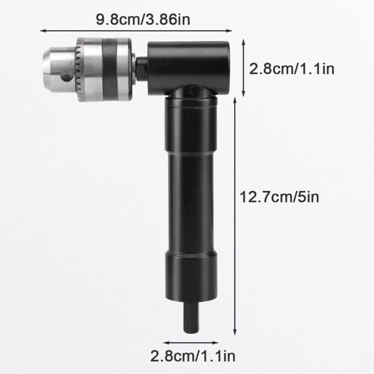 Black 90 Degree Right Angle Attachment Cordless Drill Adapter with Keyed Chuck and Hex Shank for Extension Drilling - Router Bit