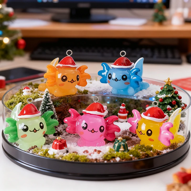 10/14pcs 3D Christmas Hat Salamander Fish Resin Charms Hexagonal Dragon Pendant Accessory DIY Cute Earring Charm Jewelry Make