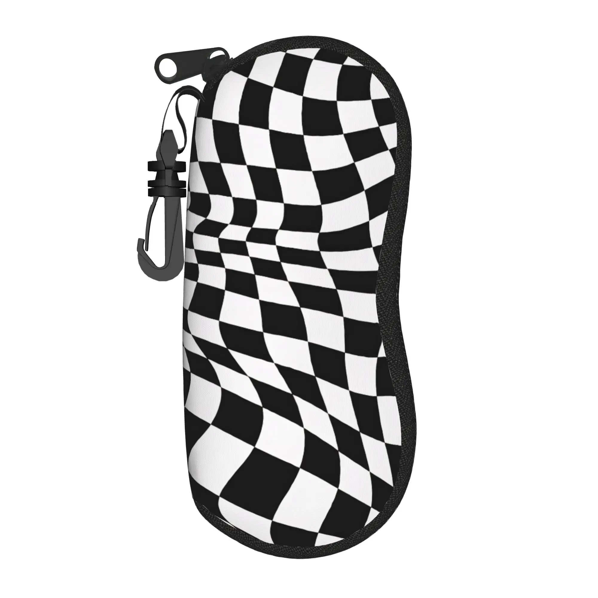 Black and white check Glasses Case Cover Men Women  Sunglasses Case Vintage Zip Eyewear Storage Outdoor Eyeglass Protector