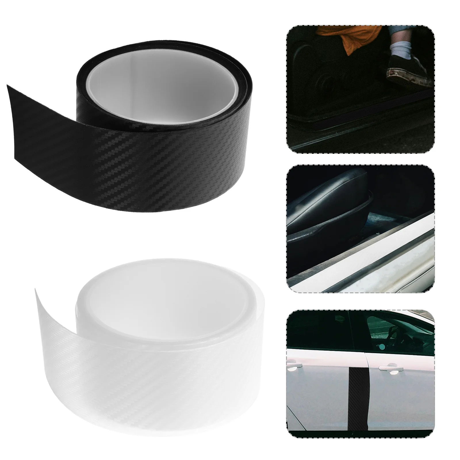 

2pcs Car Door Sill Protector Matte Black Carbon Fiber Texture Durable Scratch Proof Universal Fit Easy Install Automotive Door