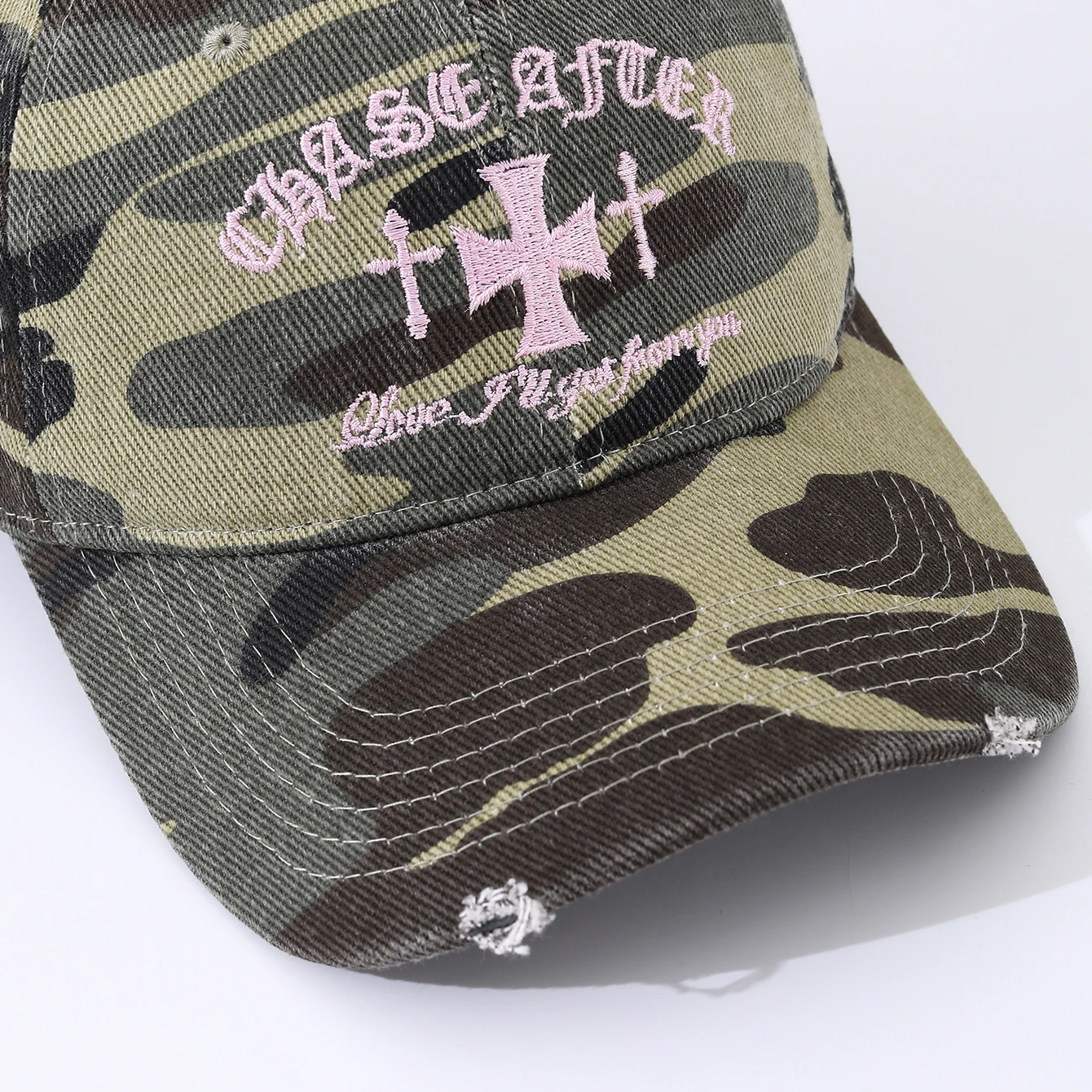 Europäische und amerikanische Mode-Camouflage-Baseballkappe mit gesticktem Schriftzug, weichem Oberteil und Sonnenschutzkrempe – Detail 9
