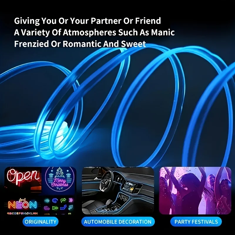 

1 рулон 5 м/197 дюймов RGB светодиодные внутренние световые ленты для автомобиля — 8 цветов, гибкий EL-проводной оптоволоконный провод, неоновые окружающие освещение с питанием от USB