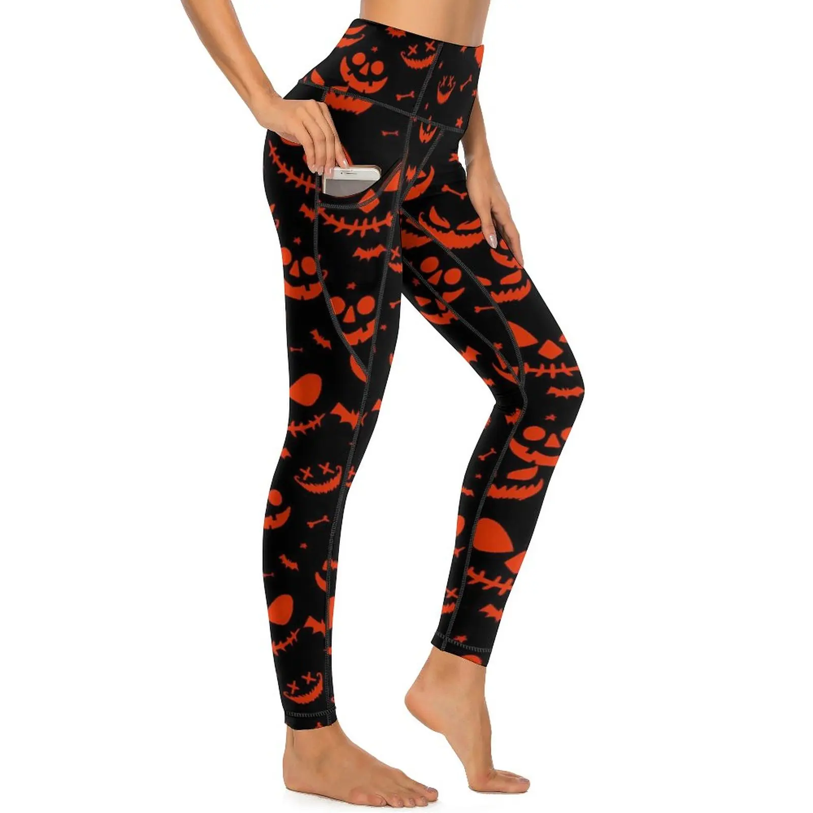 Orange Pumpkin Leggings Spooky Halloween Fitness Yoga Pants Push Up Breathable Leggins Graphic Sports Tights Birthday Present