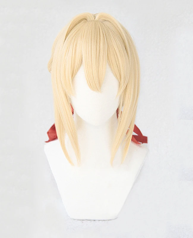 Cosplay Pferdes chwanz violett Evergarden Frauen Persönlichkeit Brötchen blonde Cosplay Kostüm Haar hitze beständige Perücke Perücke Kappe Band