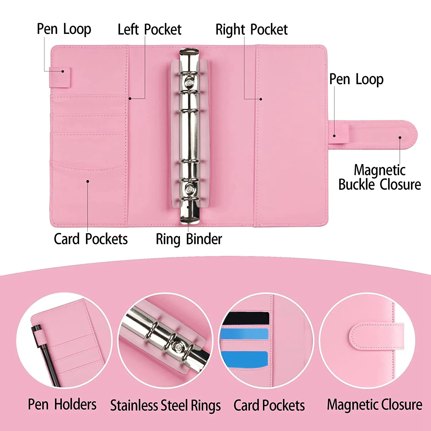 رابط ميزانية A6 مع مظاريف نقدية ، مجلدات لتوفير المال ، نظام مظاريف الميزانية النقدية لوضع الميزانية ، رابط حلقي ، وردي