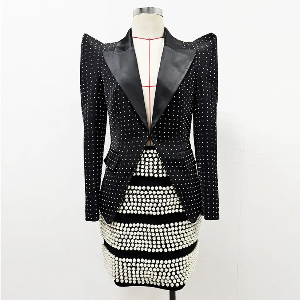 

New Early Spring Slim Fit Suit Jacket with Heavy Pearl Beading Overskirt Set Personality Shrug in Stock