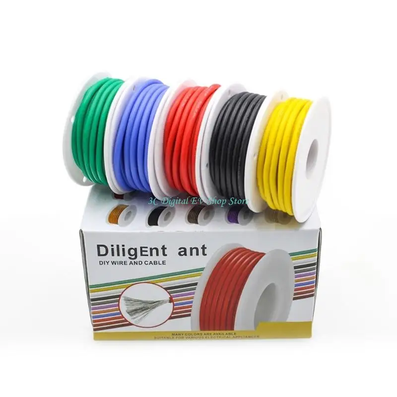 E74D 5 Spools 18AWG Tinned Copper Stranded Wire Multicolor Silicone Insulated Cord Suitable for Electronics and Models