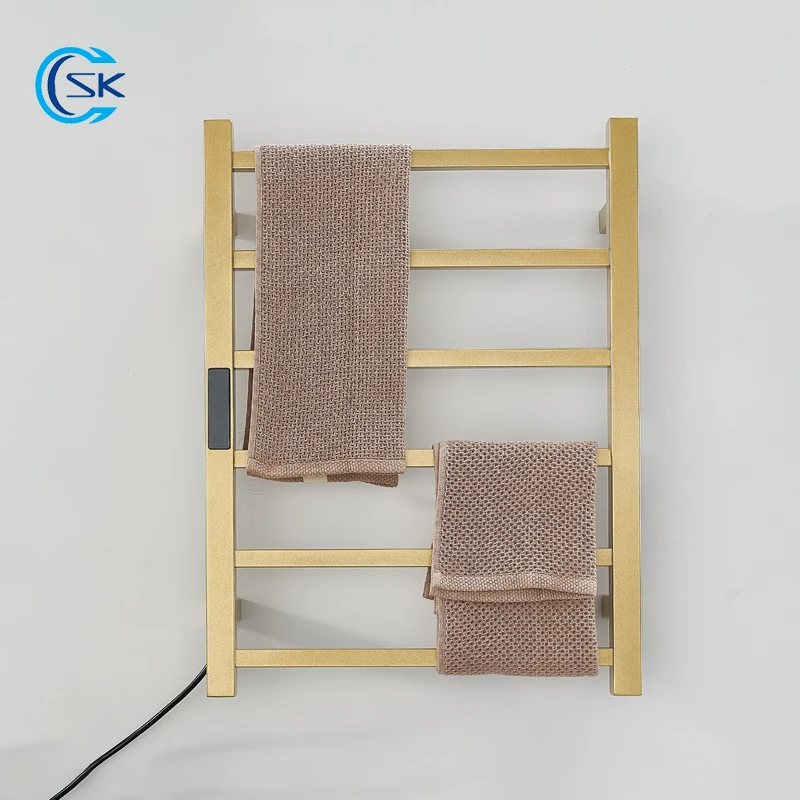 Bathroom Gold Electric Towel Rail Hidden/Exposed Cable Towel Warmer Temperature Control Timing Heated Towel Rack Towel Dryer