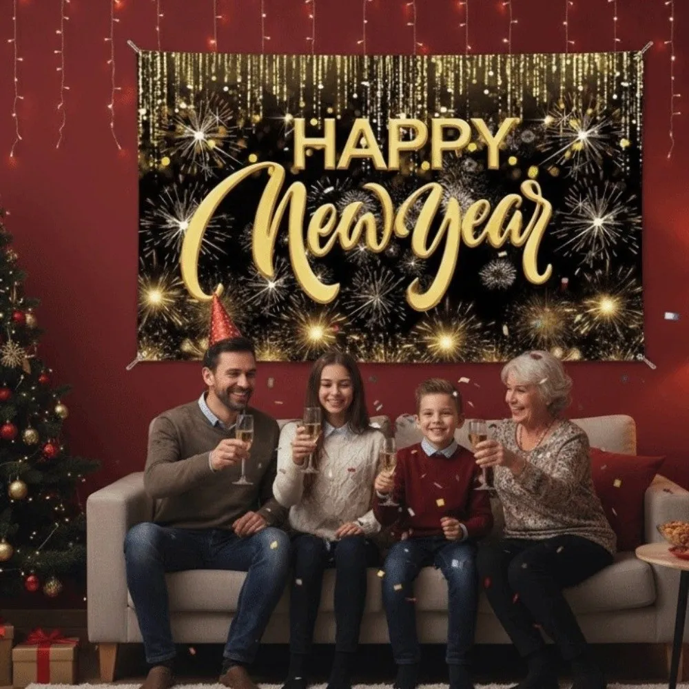 

Banner New Year Backdrop Polyester 150x100CM 2026 Background Cloth Printed Colorful New Year Wall Decor Cloth Party Layout