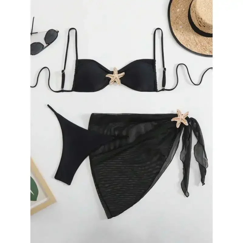 

Sexy 3 Pieces Micro Bikini 2025 Women Starfish Swimsuit Female Swimwear Brazilian Bikinis Set Beachwear Bathing Suit Biquini
