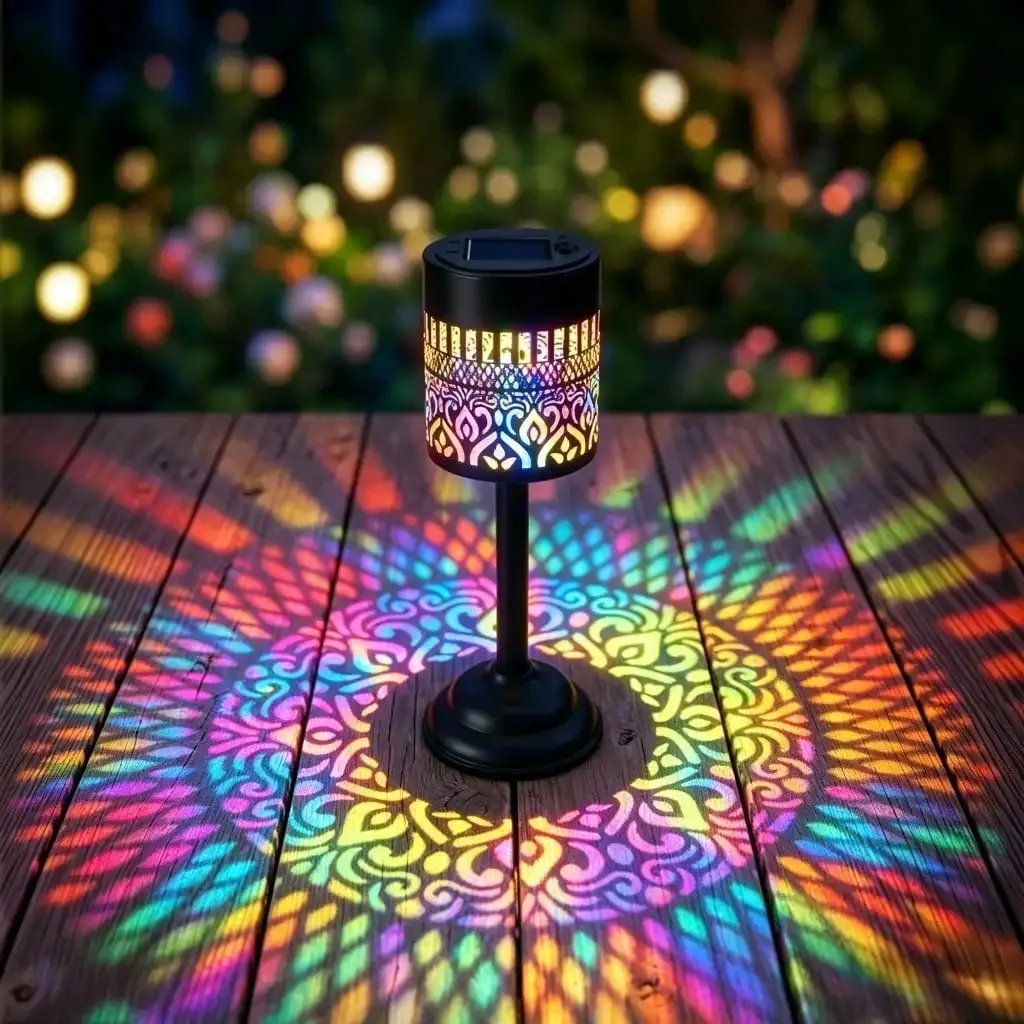 Solar LED Hollow Carved Projection Lamp Waterproof Outdoor Garden Light Portable Table Decor for Yard Patio Holiday Decoration