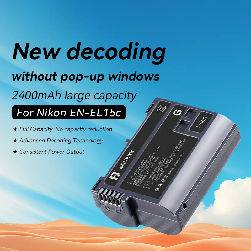 FB EN-EL15c High-Capacity Battery 2400mAh, Full Decoded Replacement with No Pop-up for Nikon Z8 Z7 Z6 Z5 D850 Camera
