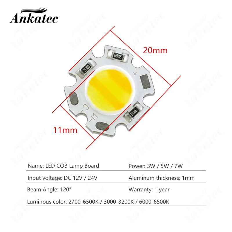 Yeni 12V 24V DC LED COB lambalar boncuk beyaz sıcak beyaz çift renk işıklar kurulu 3W 5W 7W alüminyum yuvarlak 20mm Downlight spot için