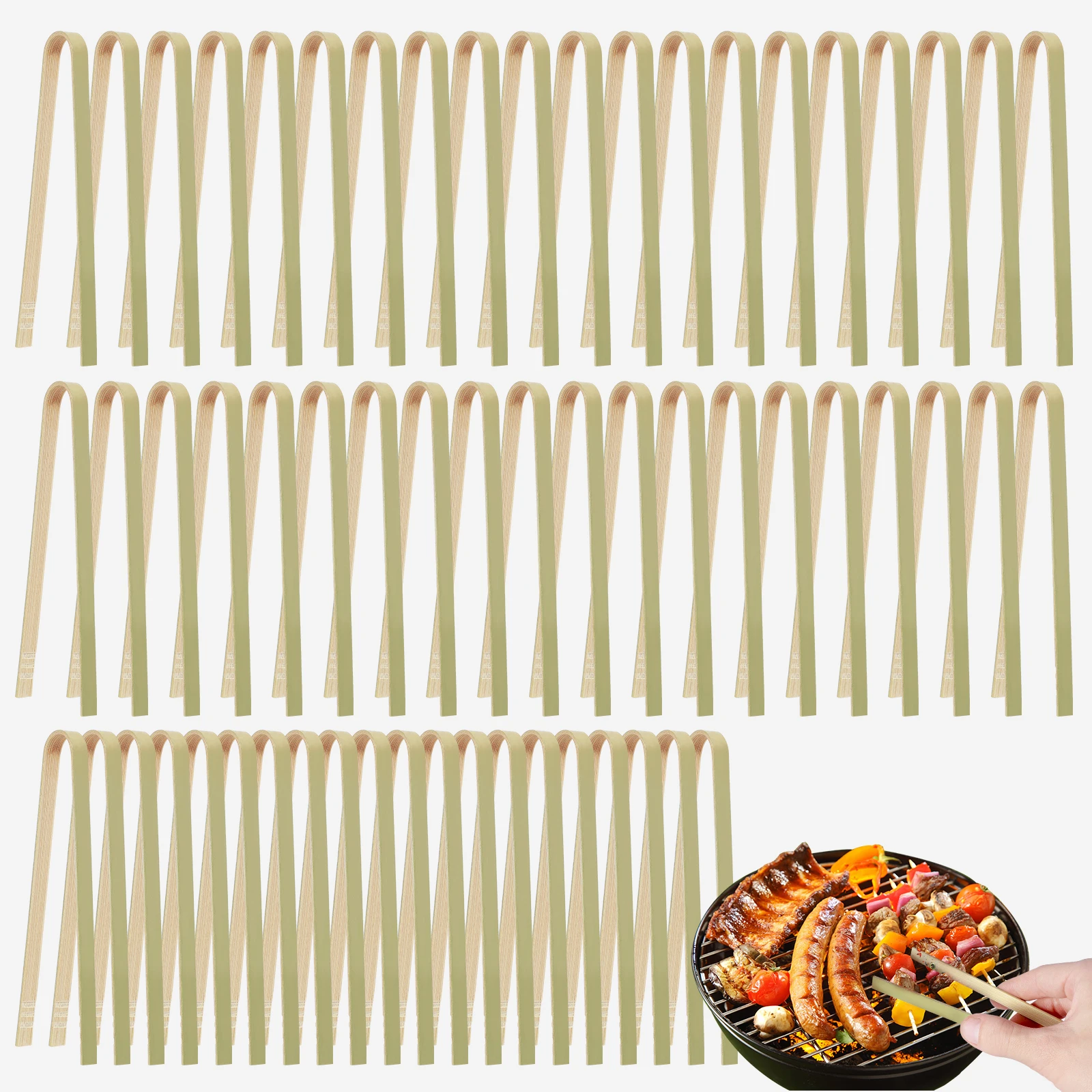 60Pcs Mini Bamboo Tongs Multi-purpose Food Cooking Tongs Reusable Serving Tongs Dining Utensils Household Buffet Party Tongs