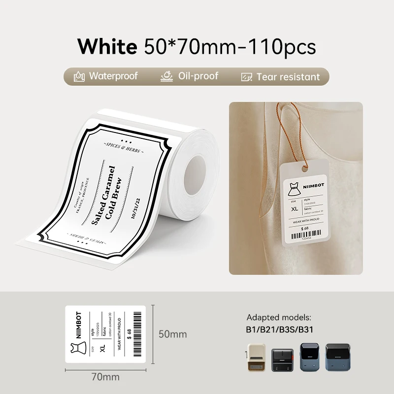 6 Rollen Niimbot Thermisch Labelpapier Wit/Transparant Zelfklevend Anti-Olie Scheurbestendig Label voor B1/B21/B3S/B31 Printer