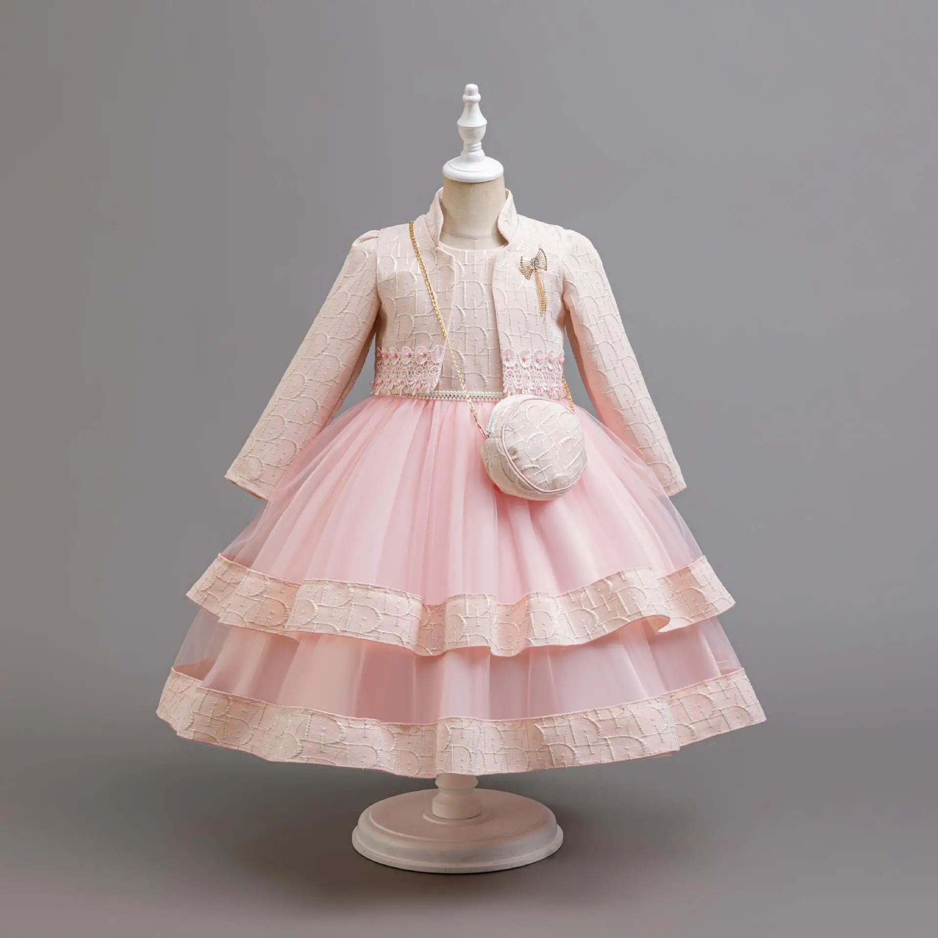 3PS Girls Long-Sleeved Dress Embroidered Fashionable Gorgeous Girls Performance Costumes 4-10 Years Old Girls Carnival Costumes