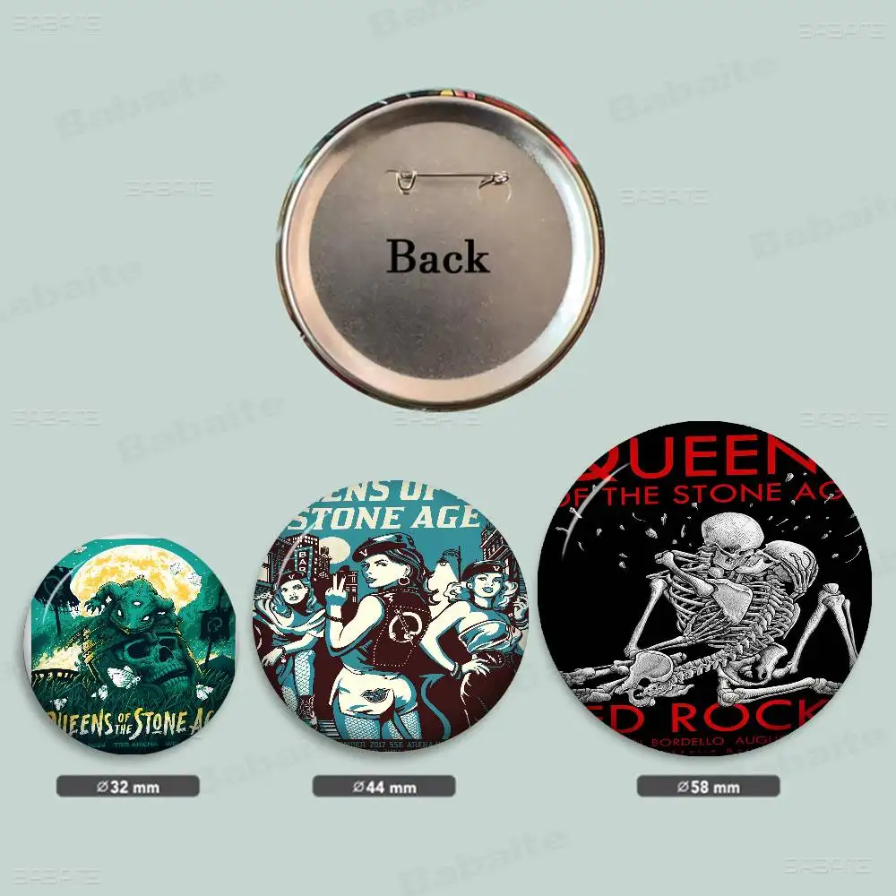 Queens Of The Stone Age 32/44/58mm Round Cartoon Brooches Handmade Pins For Backpack Jewelry Accessories Gifts Creative Badge