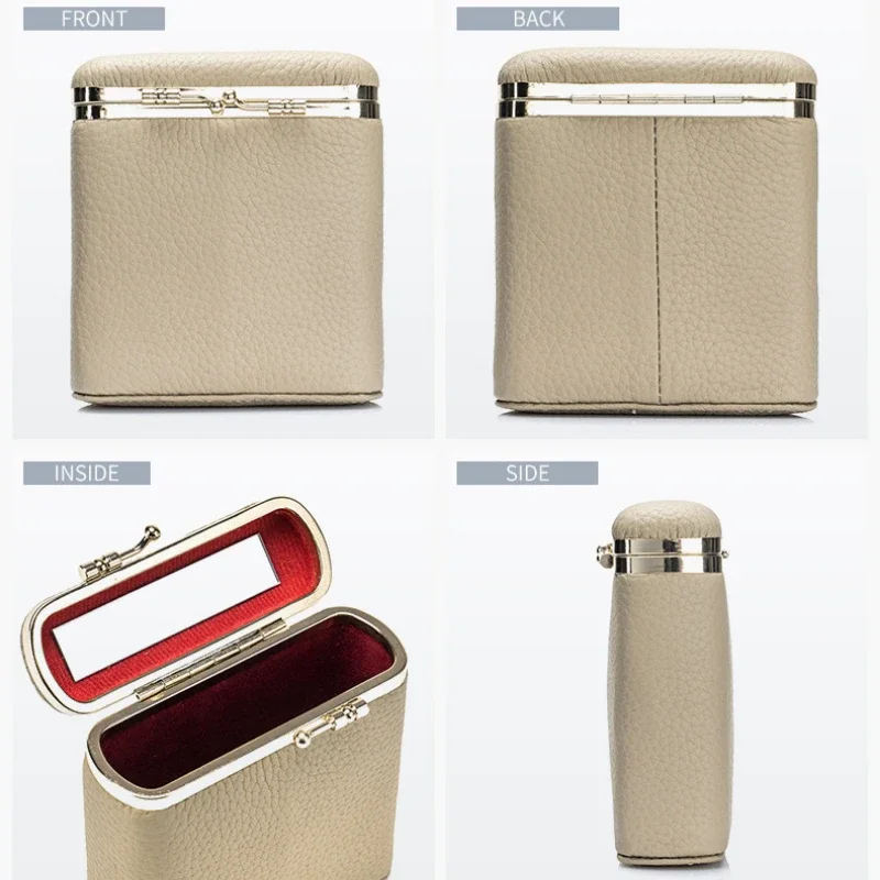 Makeup Case Lipstick Cases Leather Portable Small Mini Cosmetic Bag Female Kiss lock Lipstick Small Pouch with Mirror