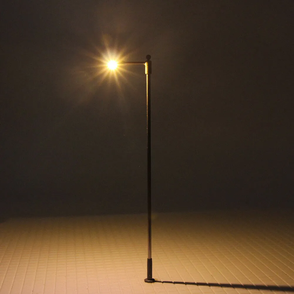 10pcs HO Scale Street Lights Warm White LEDs 1:87 Compatible for OO Gauge Model Railways 9cm Height Lighting Accessories