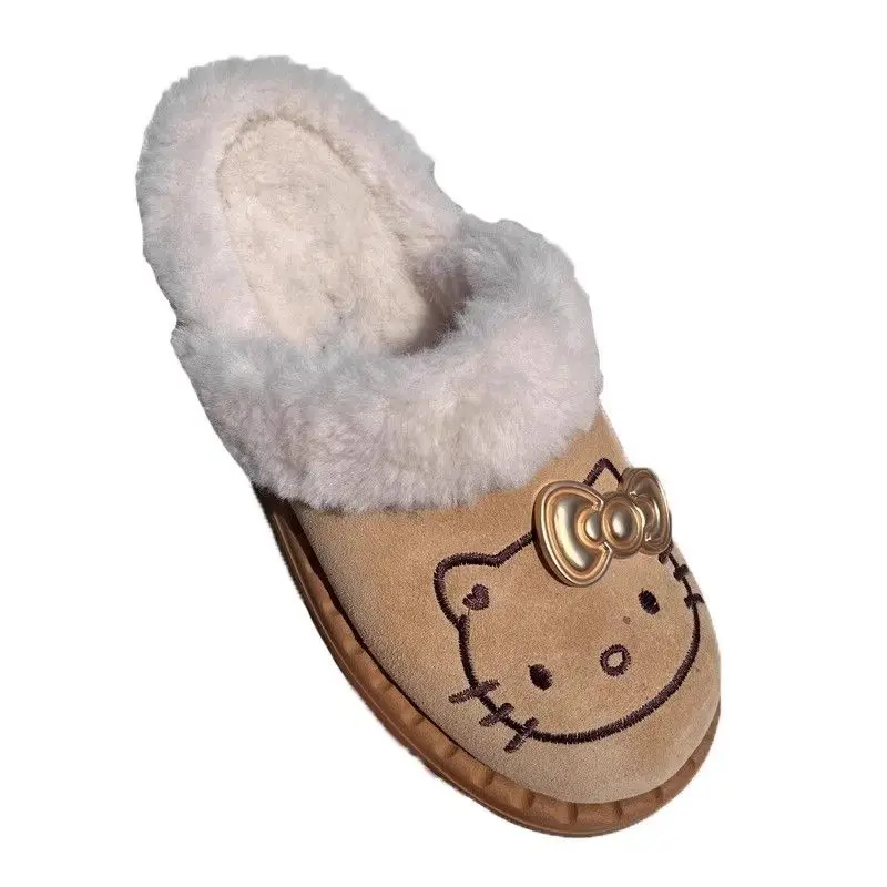 Anime Hello Kittile Pantoufles en peluche chaudes mignonnes, chaussures à l'offre elles souples confortables, chaussures en coton à moitié traînées, cadeau Kawaii, automne et hiver