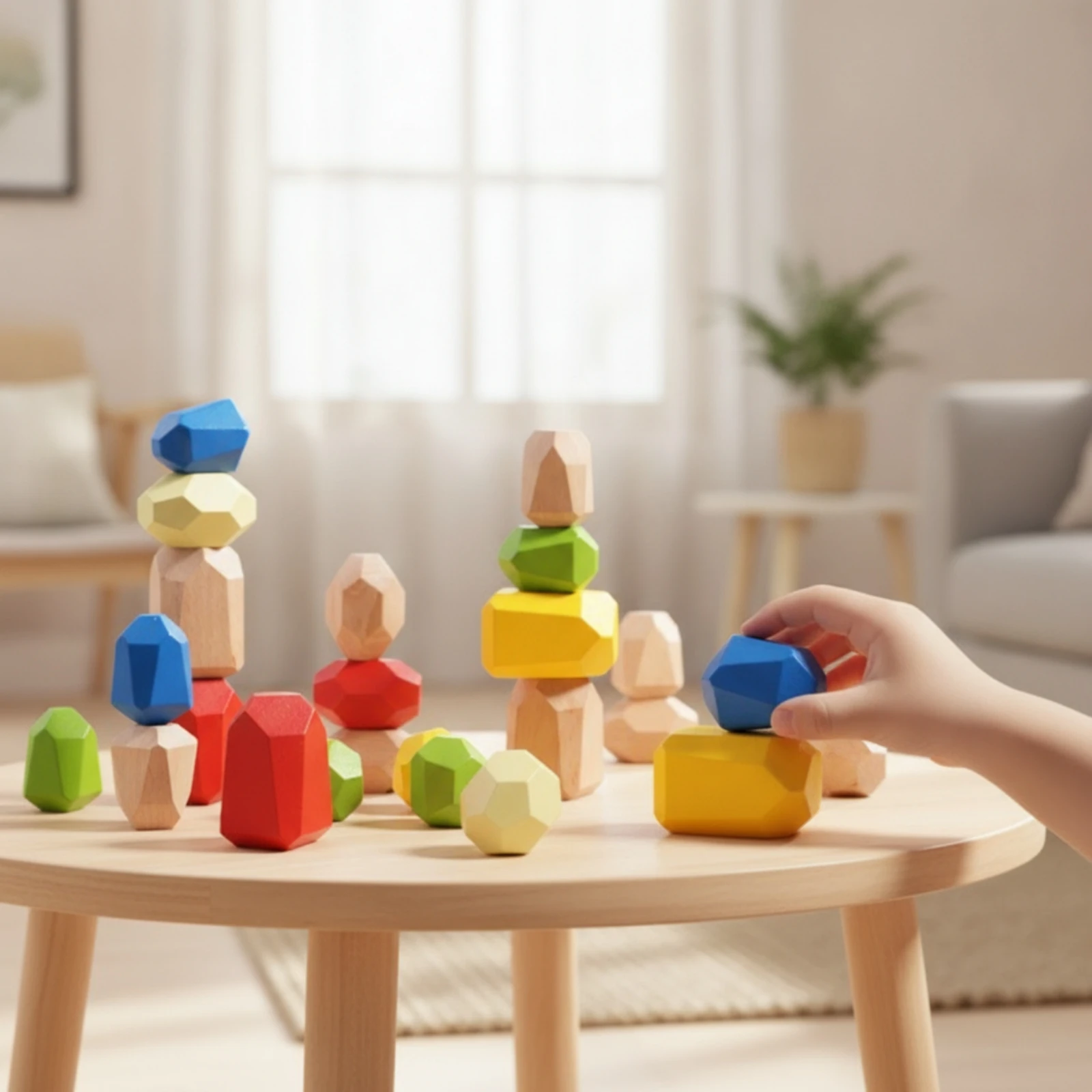 20 Pieces Wooden Stacking Stones Sensory Wooden Stacking Rocks Child-Centered Toy Smooth Preschool for Toddlers, Playroom