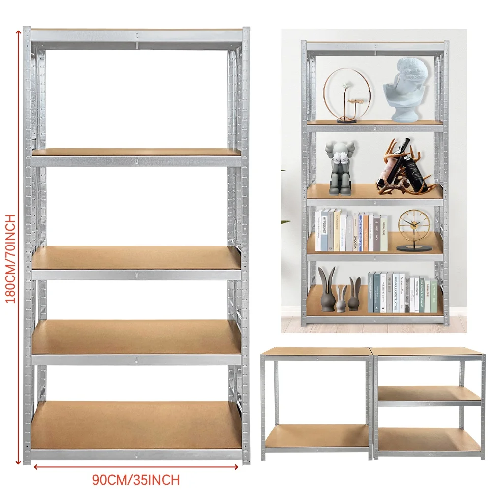 5 Tier Heavy Duty Galvanised Adjustable Shelf Racking Unit Storage Rack 875KG Capacity Metal Shelves Workshop, Shed, Office,Home image 3
