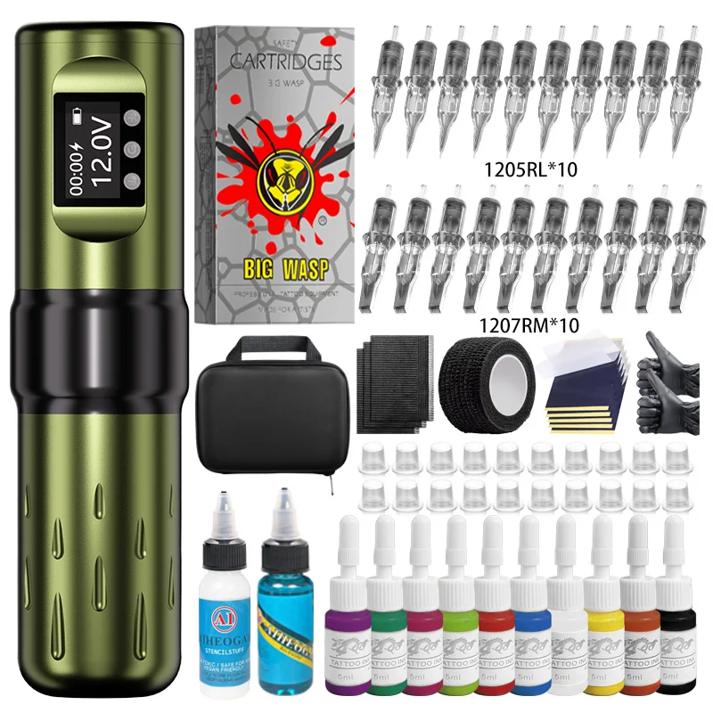 

Wireless Tattoo Machine Kit 1800mAh Battery Rotary Tattoo Machine with 20 Pieces Tattoo Cartridge Needles for Beginner Supply