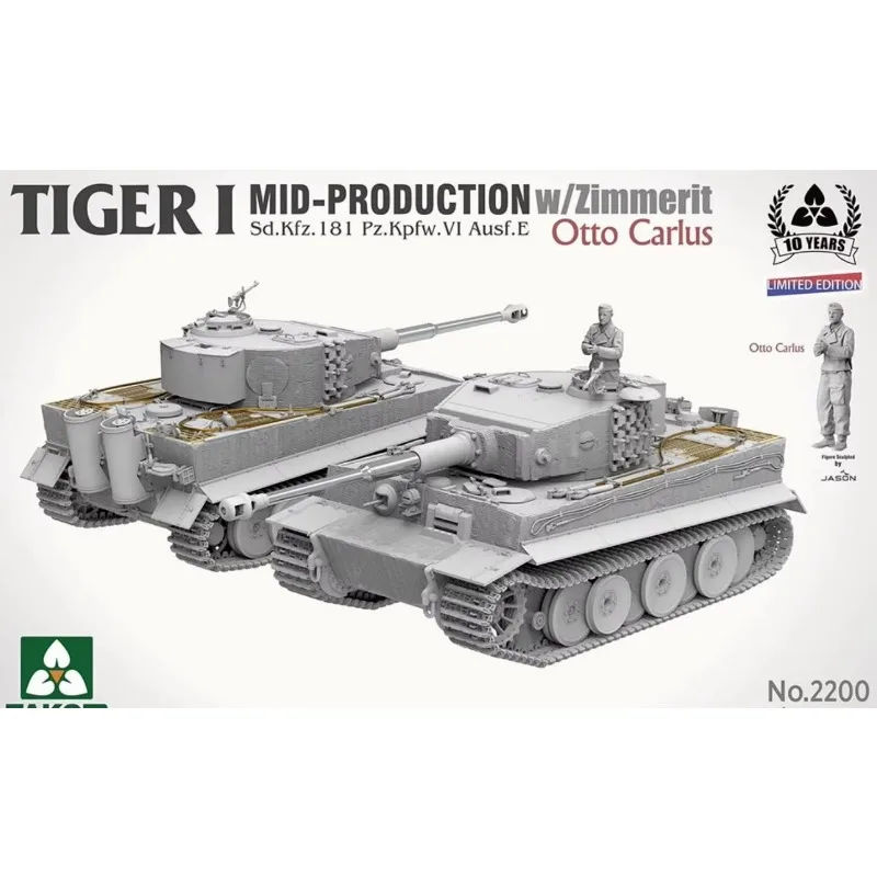 TAKOM 2200 1/35 Scale Tiger I Mid Production w/Zimmerit `Otto Carius` Plastic Model Kit