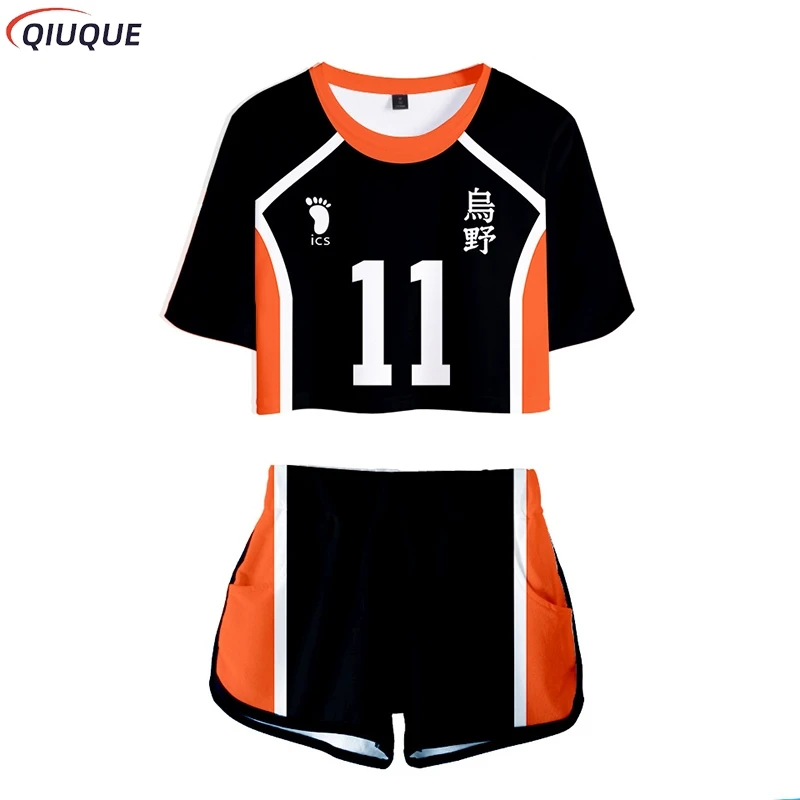 Karasuno Koukou Cosplay Costume Summer Girls Cheerleading Uniform Women Anime Crop Top Short-sleeved T-shirt Shorts view 4