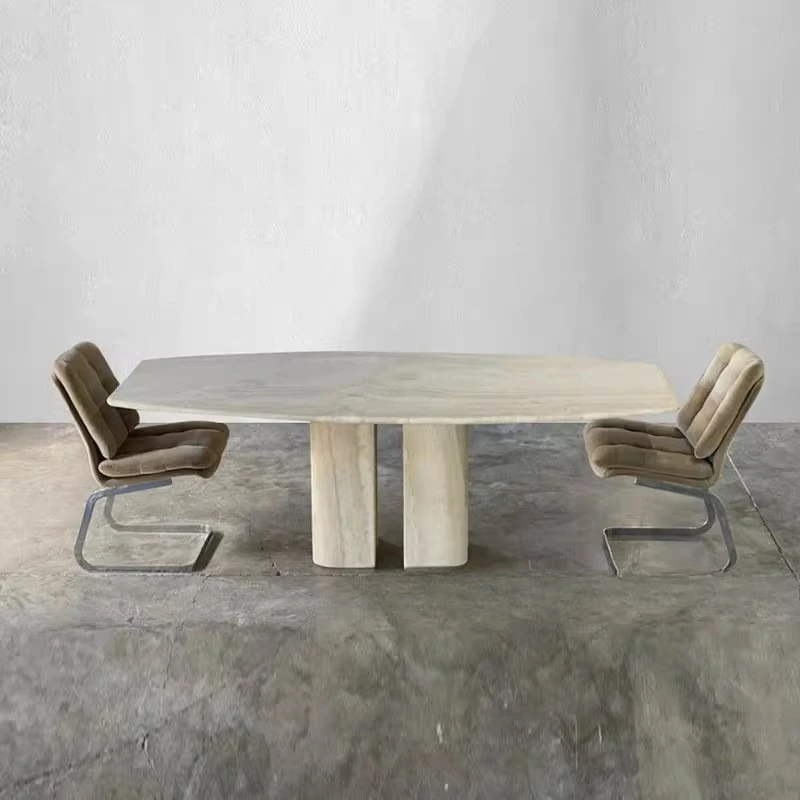 Natural marble natural travertine dining table wabi-sabi wind restaurant marble rice