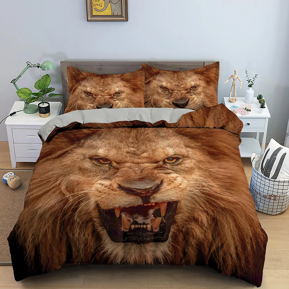 Violent Brown Lion Duvet Cover Jungle Animals for Children Teens Adults African Savanna Wildlife Bedroom Decorations Quilt Cover