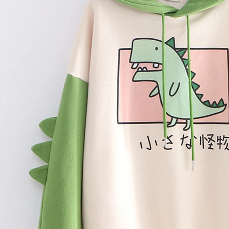 Frauen Dinosaurier Mode lange Ärmel Kontrast Streetwear Cartoon gedruckt Hoodies lose Harajuku lässig bequem Herbst Winter