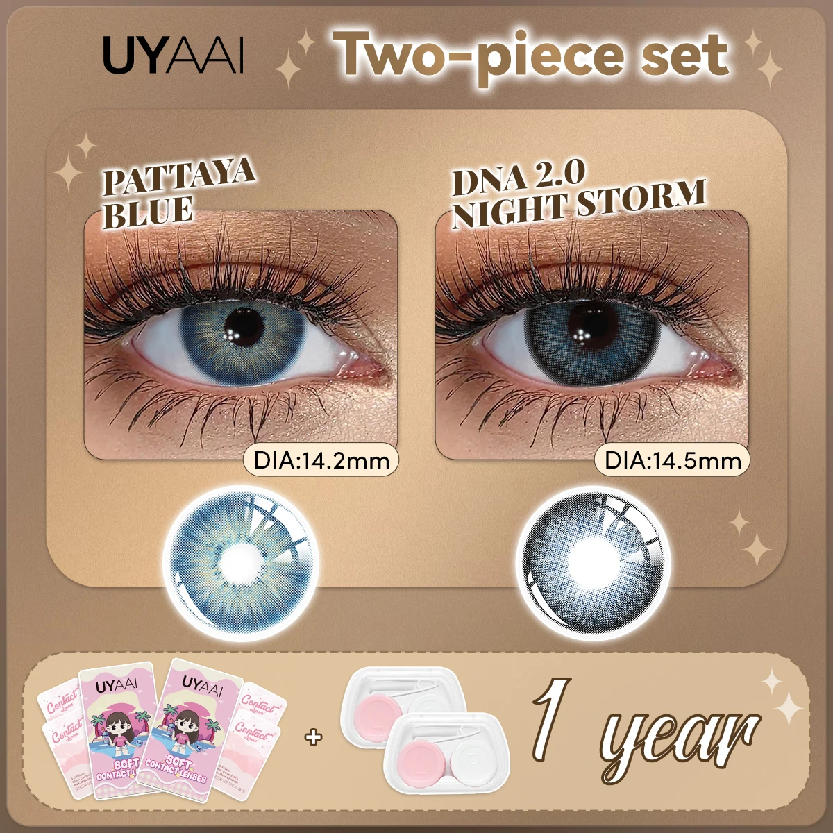 UYAAI [2 Paar Set] Farbkontaktlinsen für Augen, blaue Farblinsen, natürliche graue Pupillen für Augen, braune Kontakte, jährlich – Detail 8